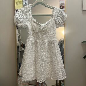 Altar’d State White Floral Mini Dress with Gold Flower Detail